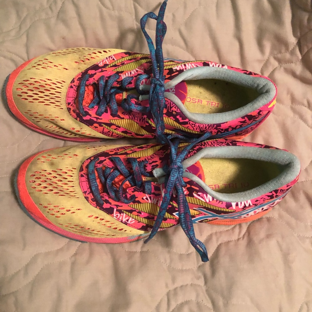 ASICS GEL NOOSA TRI 10 PINK YELLOW TURQUOISE WOMEN’s RUNNING SHOE - Picture 8 of 9